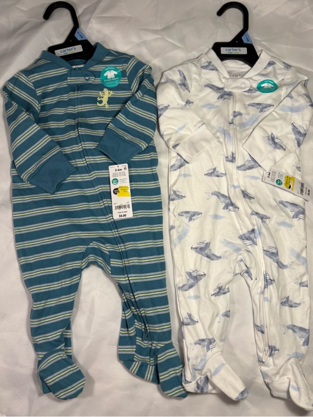 Carter’s 3-6M NWT Baby Sleepers Bundle (2) Whale & Stripe Footed PJs